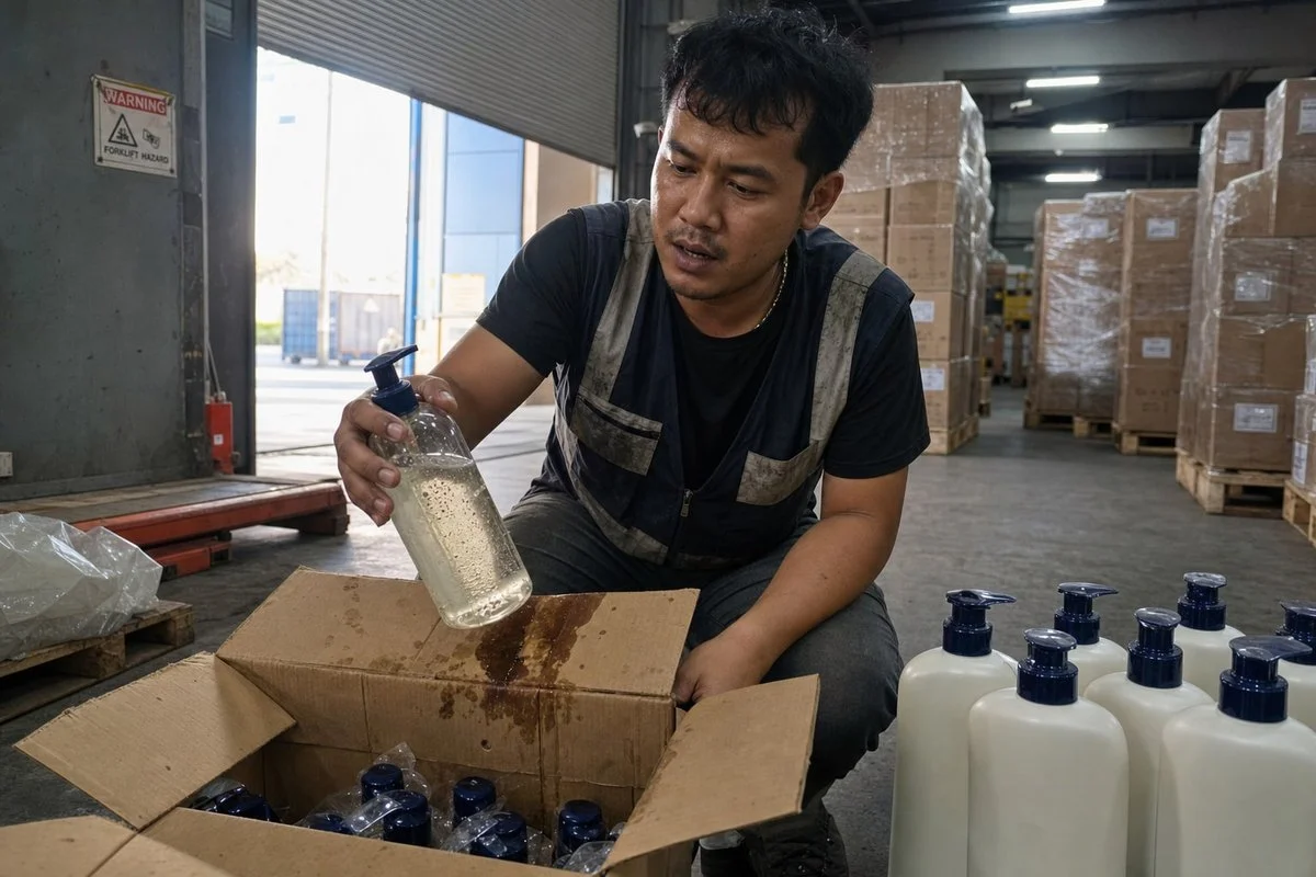 Avoiding Shipping Leaks Cosmetic bottles tested for leakage resistance against oils, surfactants, and high-pH formulas (ID#3)