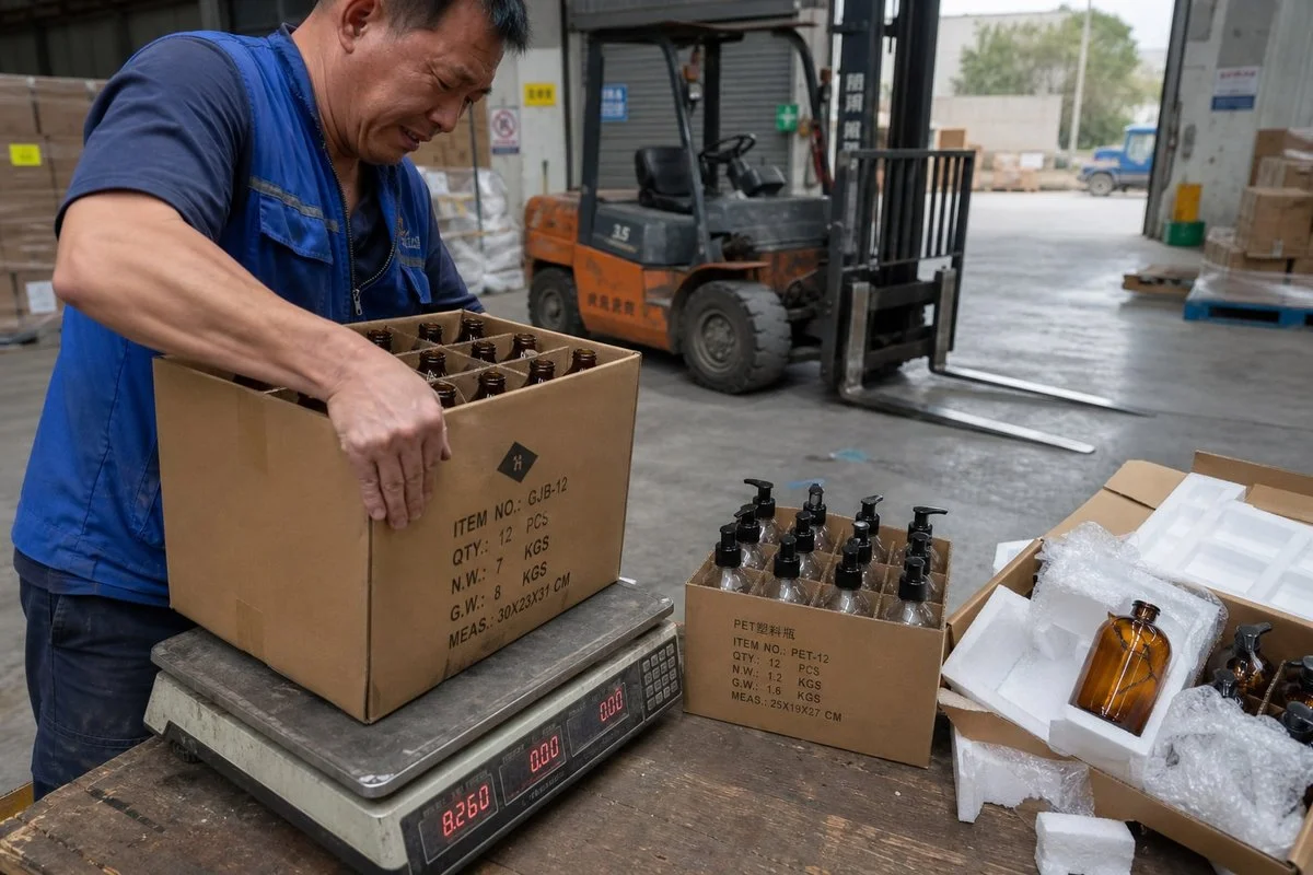 Shipping costs and breakage risks comparison between glass and plastic cosmetic bottles (ID#3)