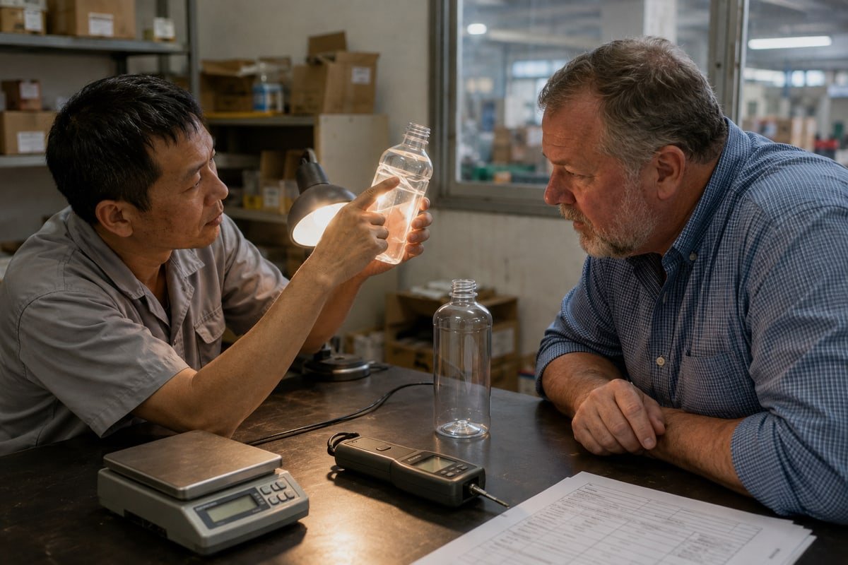 Supplier discussing weight and thickness testing costs with buyer (ID#5)